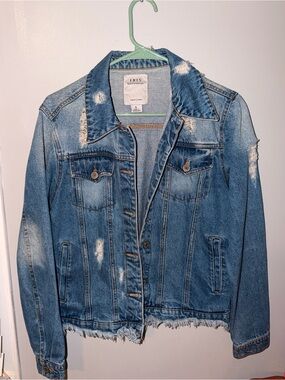 iris Light Blue Denim Jacket with Distressed Accents